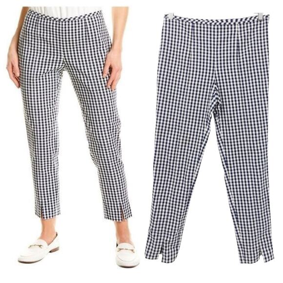 J. Mclaughlin Women's Blue‎ & White Plaid High Rise Ankle Crop Pant Size 6 - Picture 1 of 7